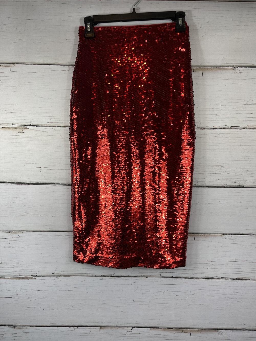 Ann Taylor Skirt Women's 00P Red Sequin Pencil Midi Lined Stretch Holiday Party - Picture 1 of 11